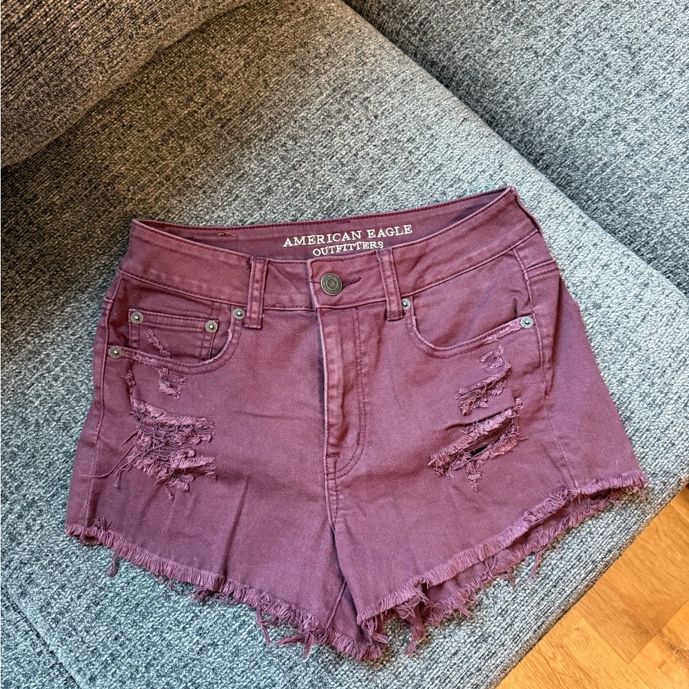 American Eagle Outfitters Women's Ripped Mauve Shorts